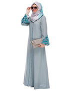 Abaya With Thread Embroidery Sage Green