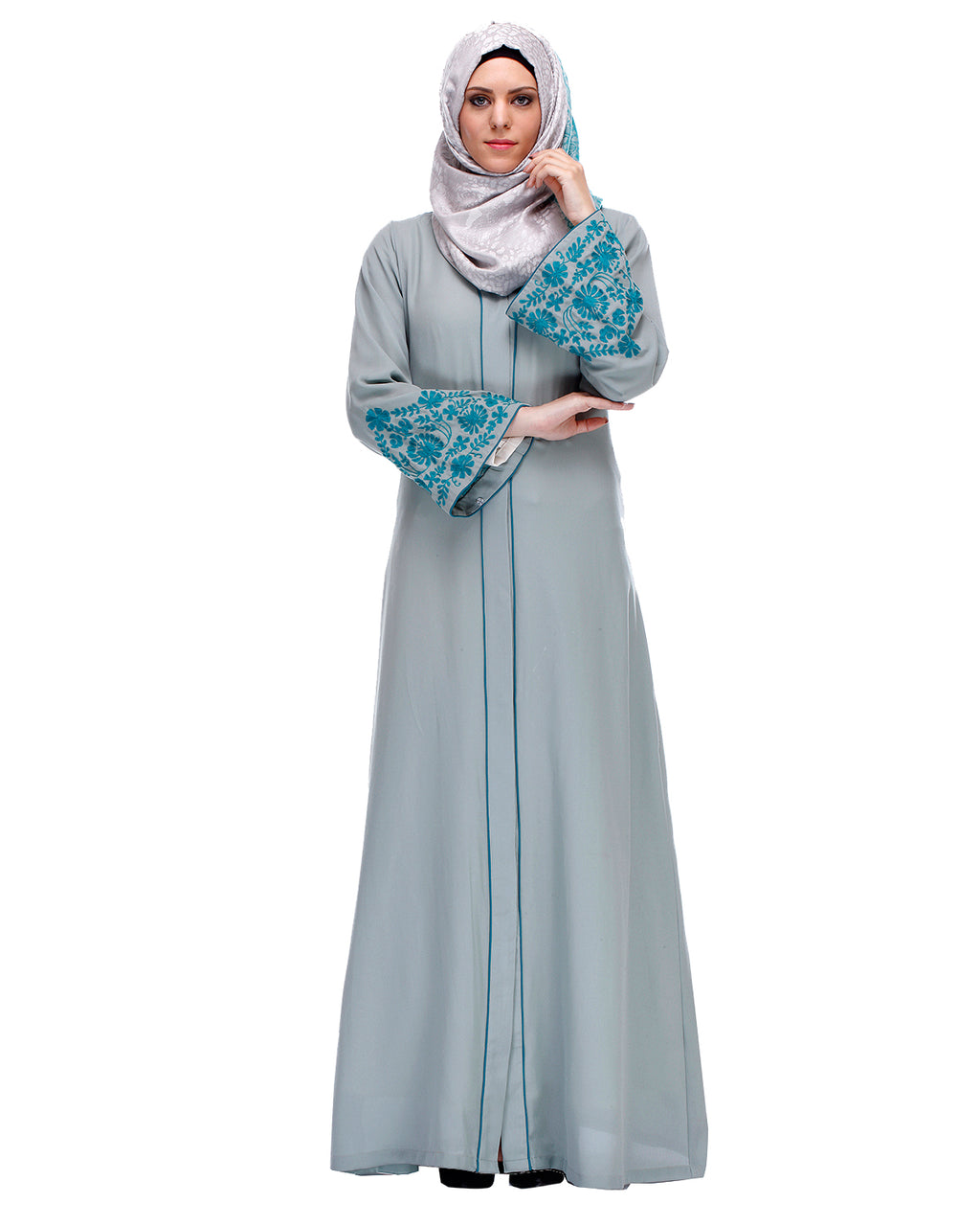 Abaya With Thread Embroidery Sage Green
