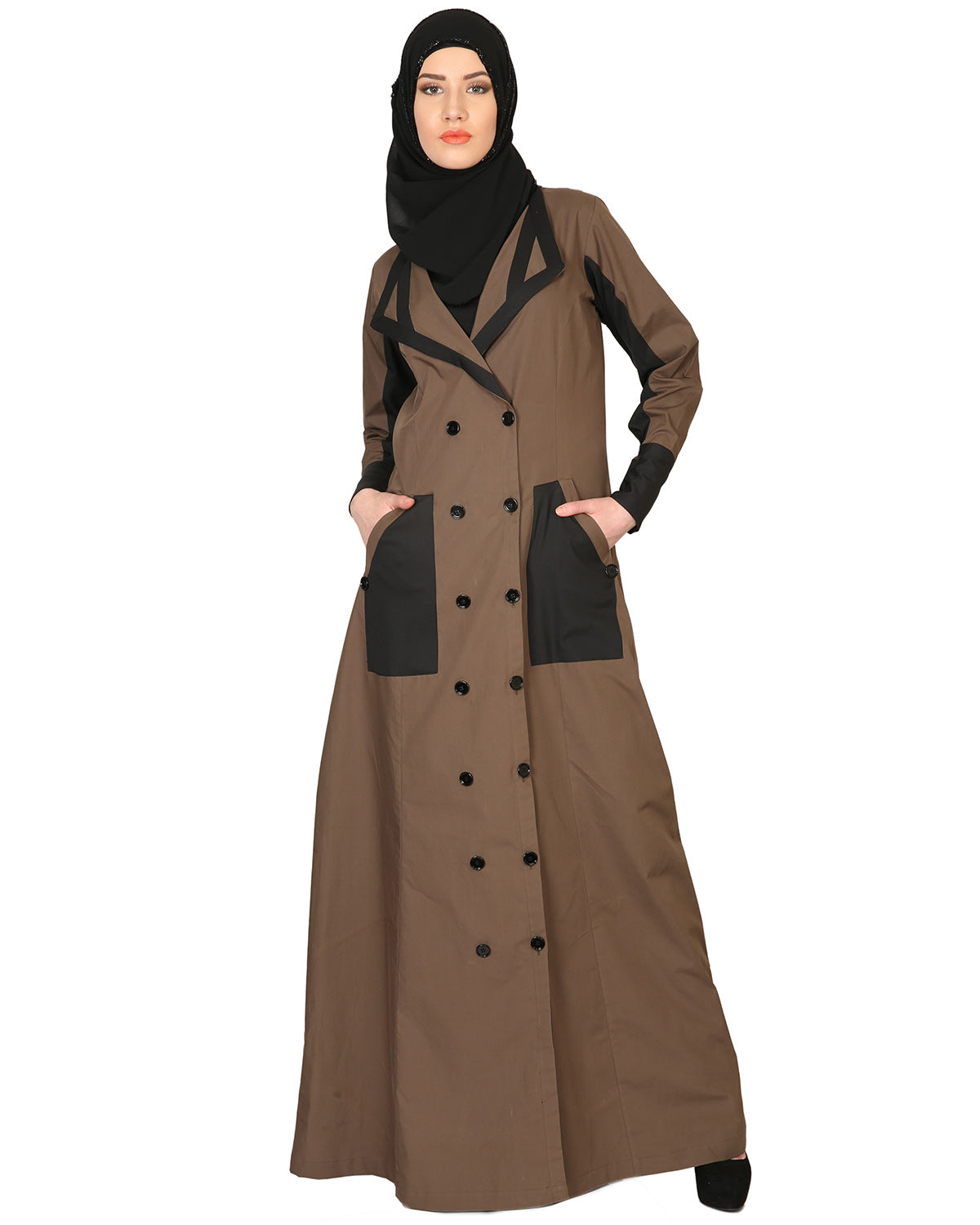 Trench Coat Style Abaya Brown
