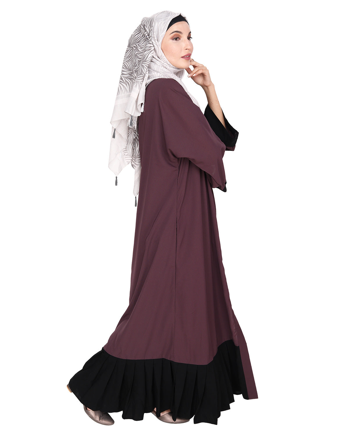 Imperial Purple and Black Pleated Bliss Dubai Style Abaya Imperial Purple & Black