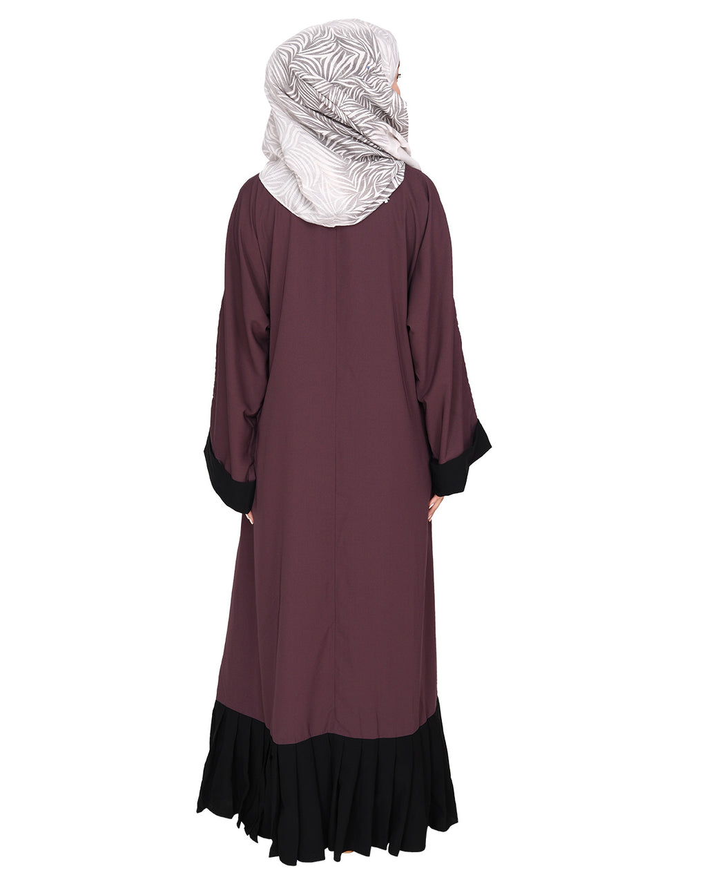 Imperial Purple and Black Pleated Bliss Dubai Style Abaya Imperial Purple & Black