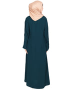 Sleek And Simple Abaya With Pintuck Detailing Bottle Green