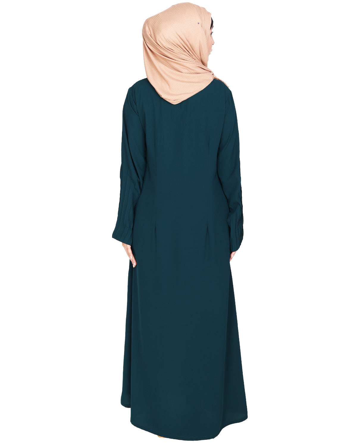 Sleek And Simple Abaya With Pintuck Detailing Bottle Green
