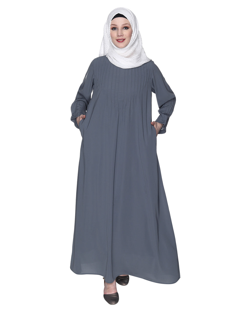Sleek And Simple Abaya With Pintuck Detailing Grey