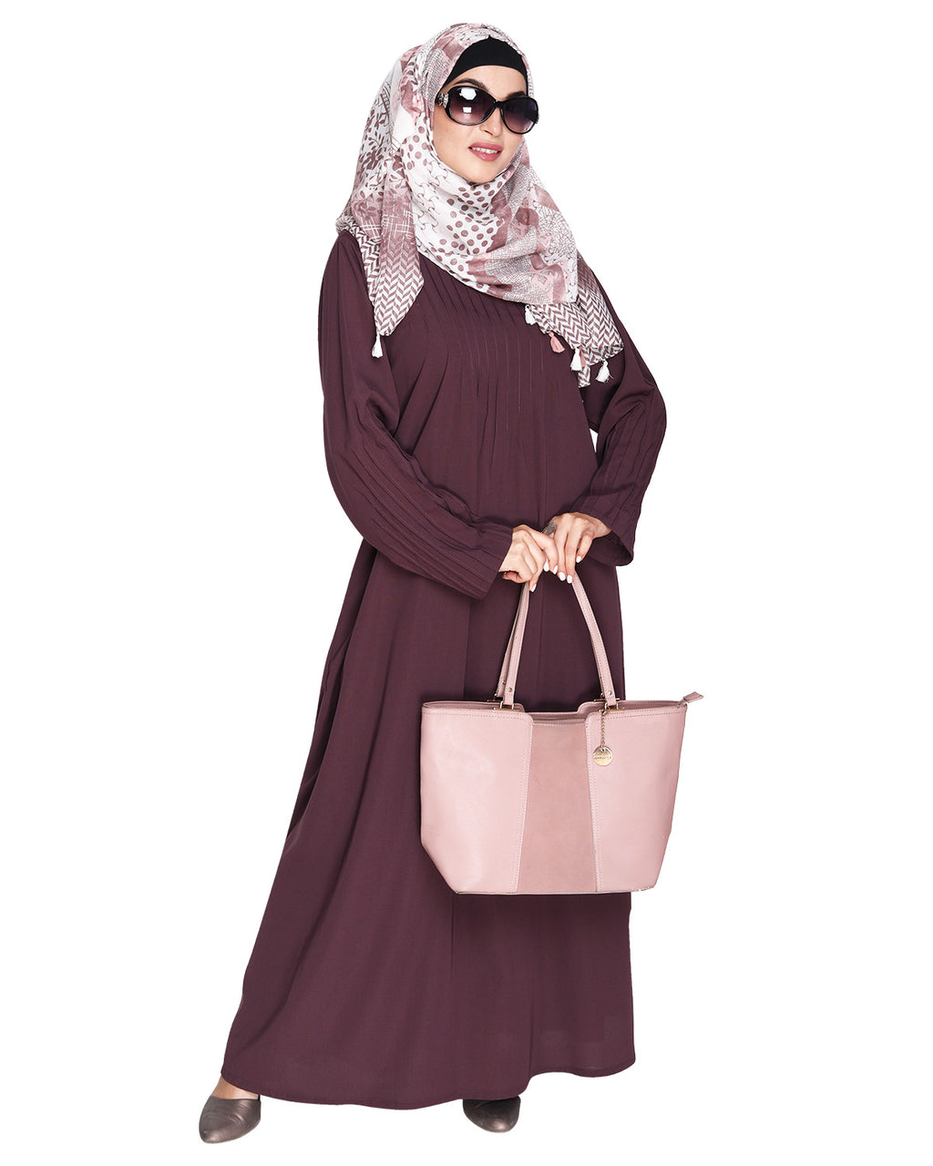 Sleek And Simple Abaya With Pintuck Detailing Grey