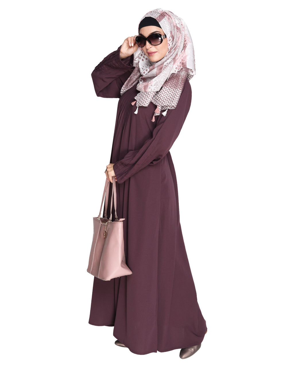 Sleek And Simple Abaya With Pintuck Detailing Grey