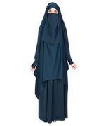 Luxurious Designer Khimar and Skirt Jilbab Set Bottle Green