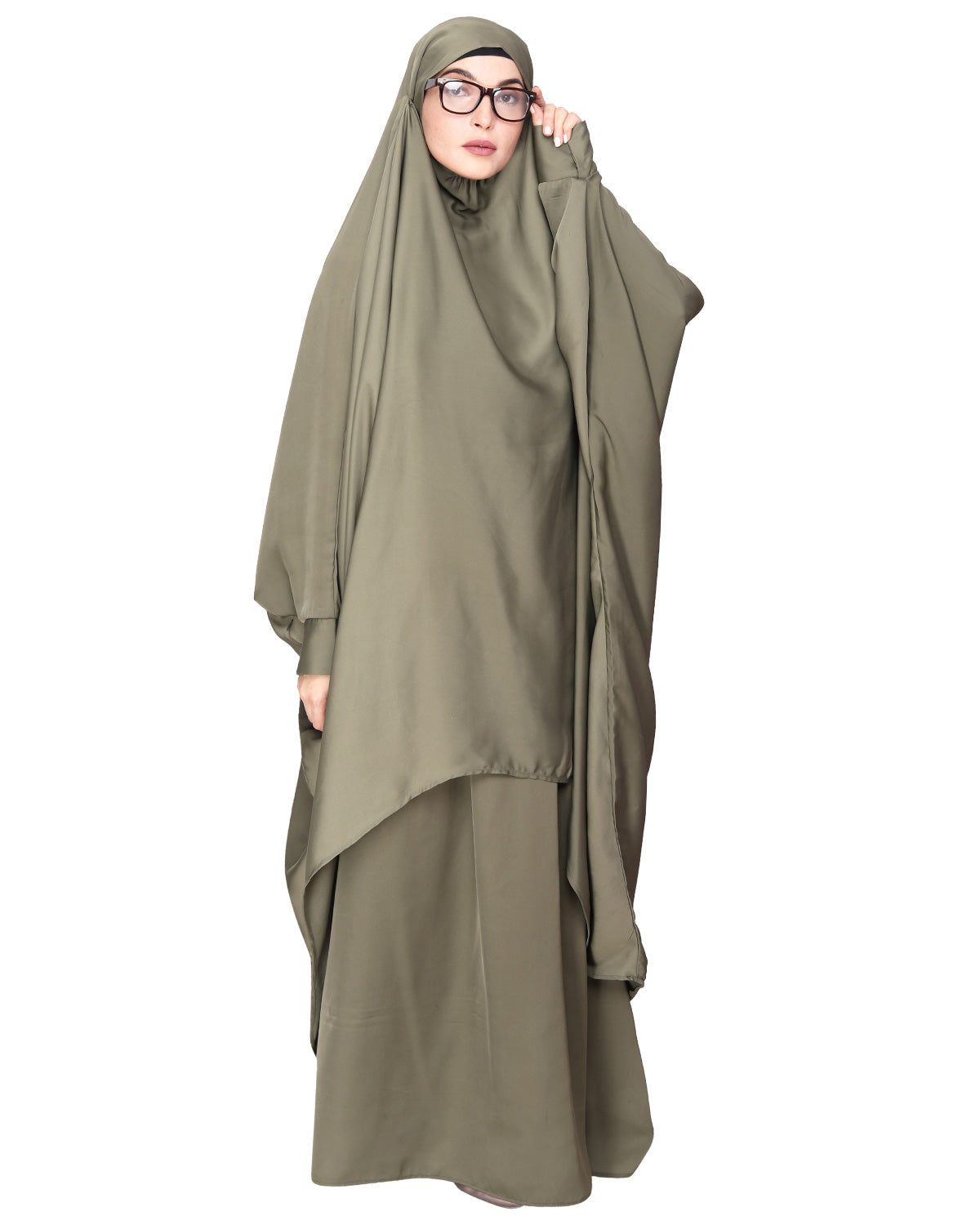 Luxurious Designer Khimar and Skirt Jilbab Set Dead Mint