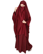 Luxurious Designer Khimar and Skirt Jilbab Set Maroon
