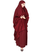 Luxurious Designer Khimar and Skirt Jilbab Set Maroon