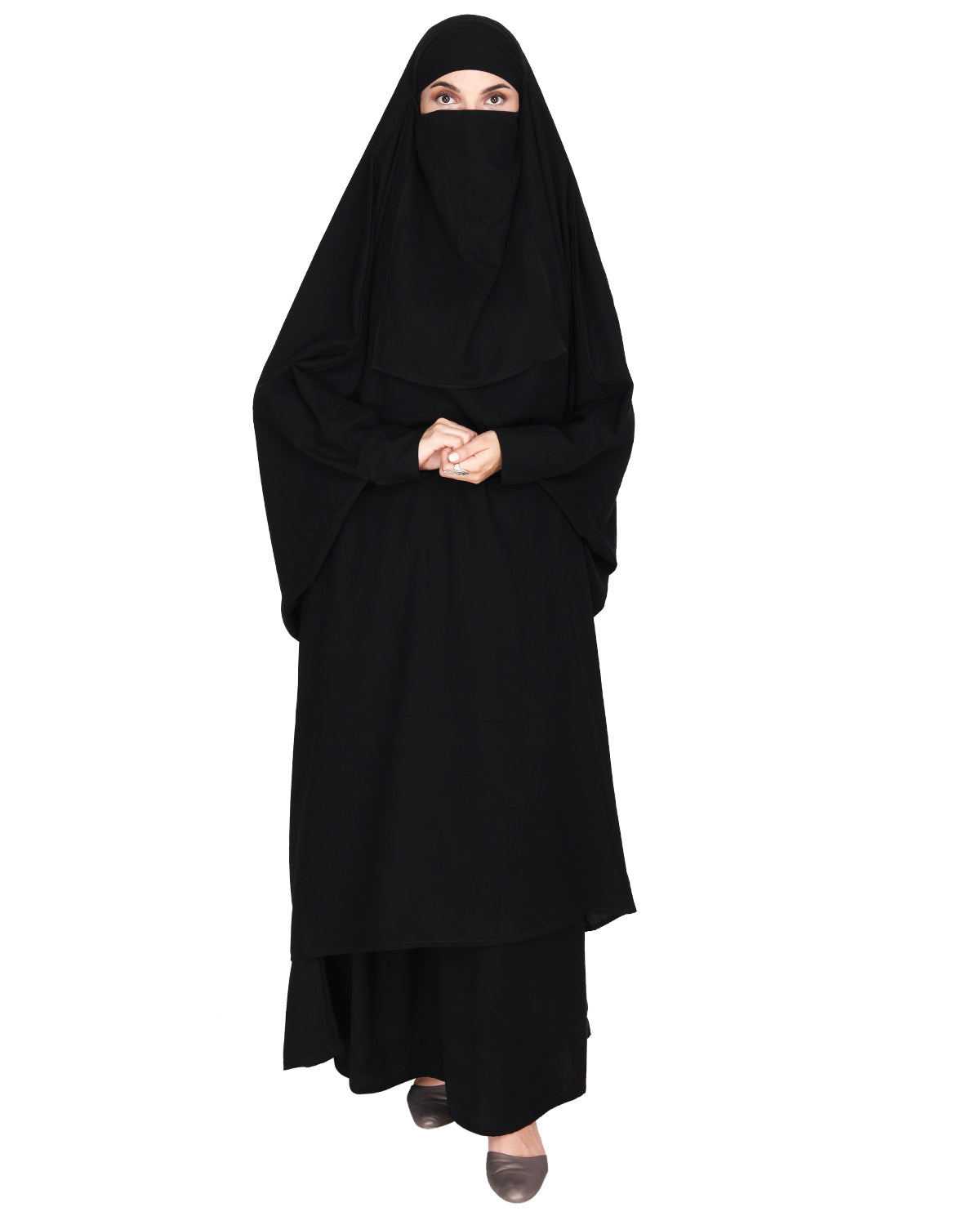 Gleaming Khimar and Skirt Jilbab Set Black