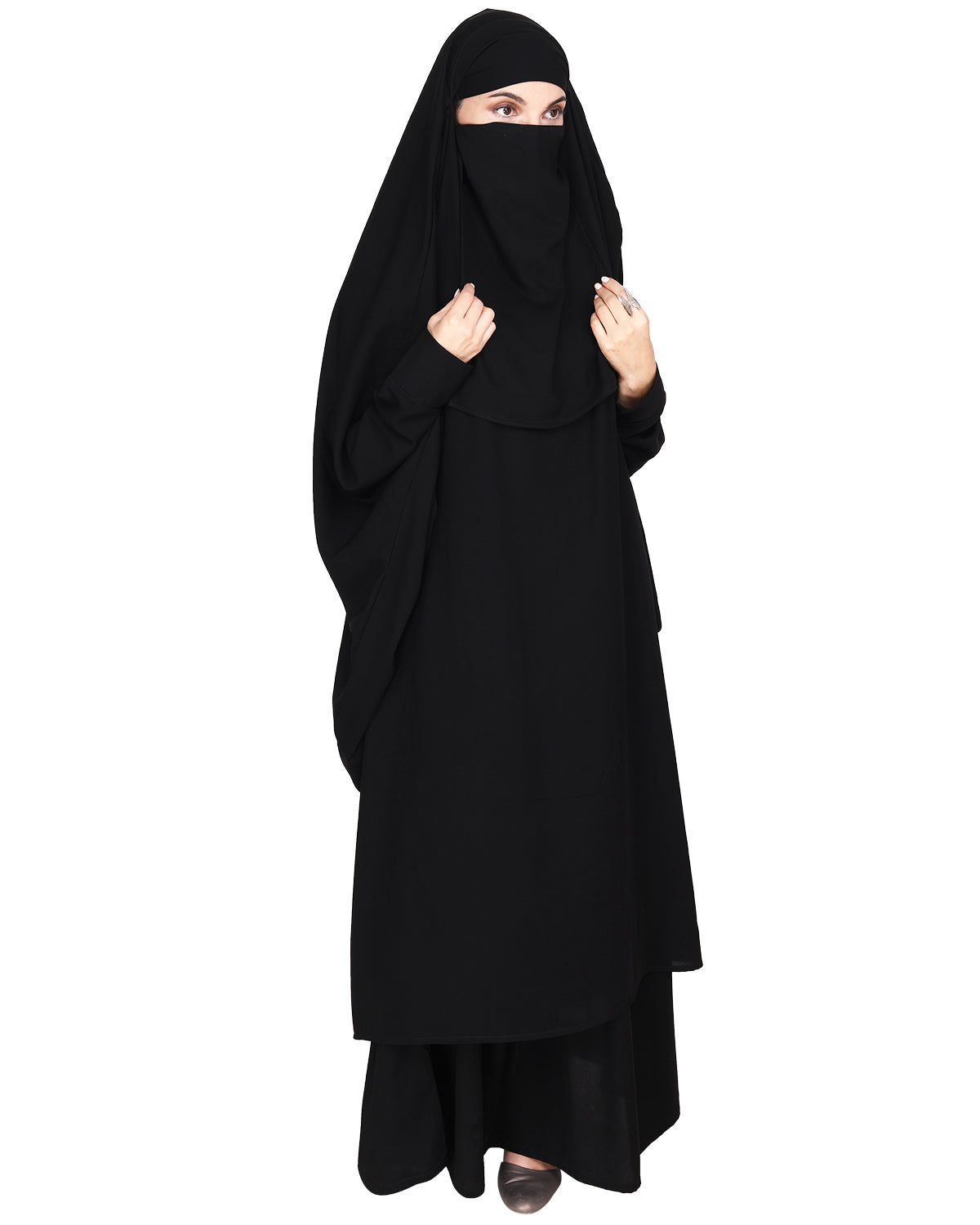 Gleaming Khimar and Skirt Jilbab Set Black