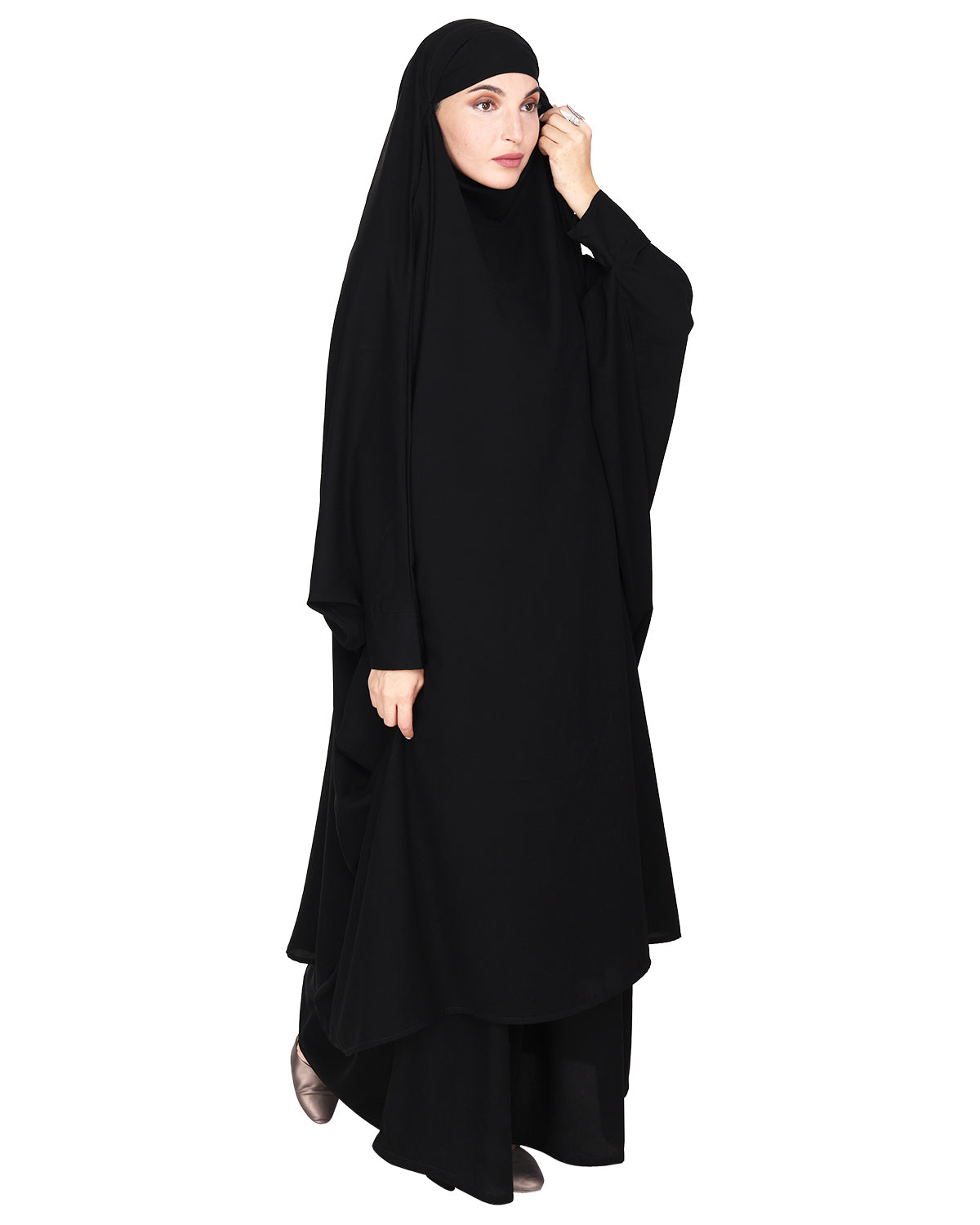 Gleaming Khimar and Skirt Jilbab Set Black