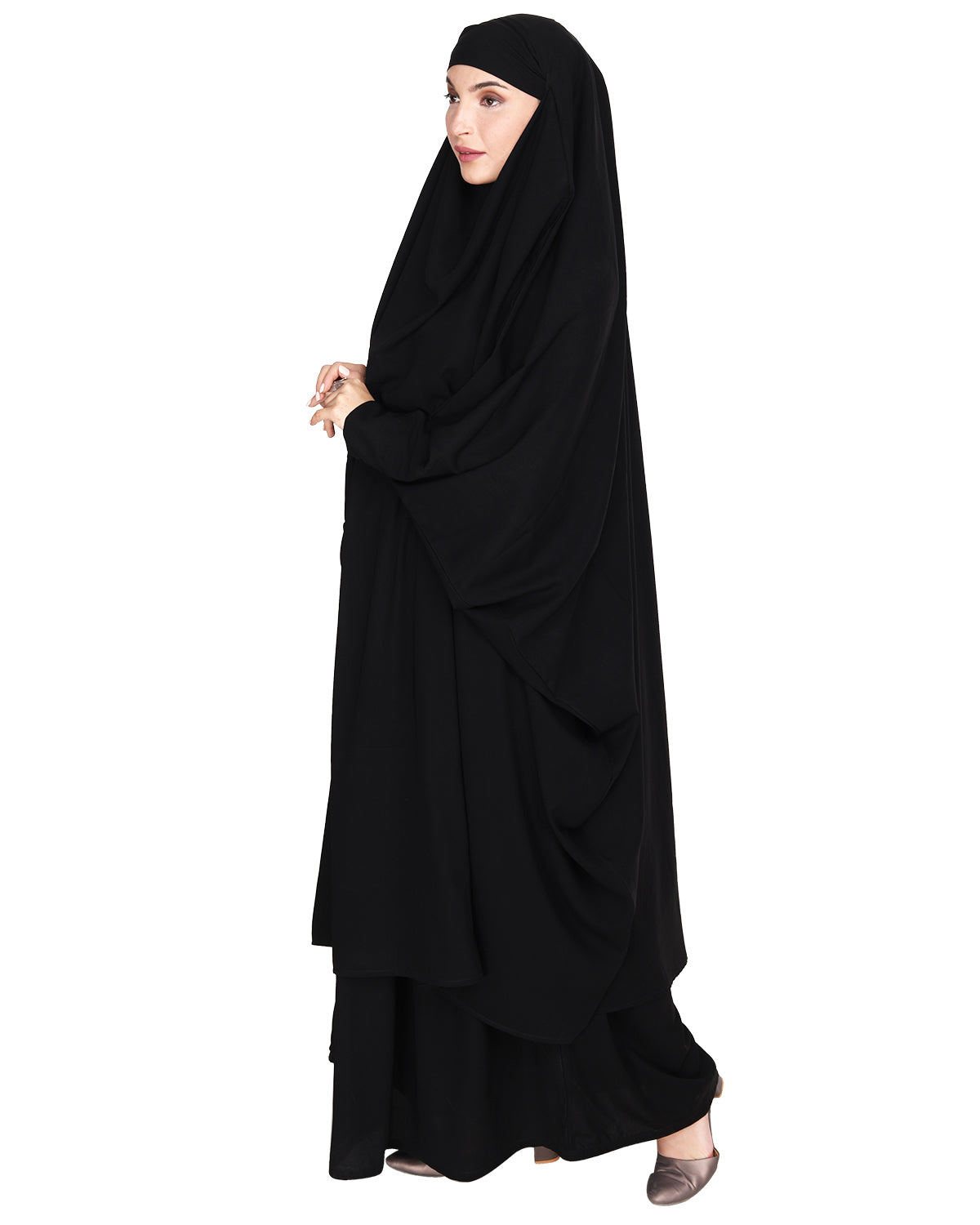 Gleaming Khimar and Skirt Jilbab Set Black