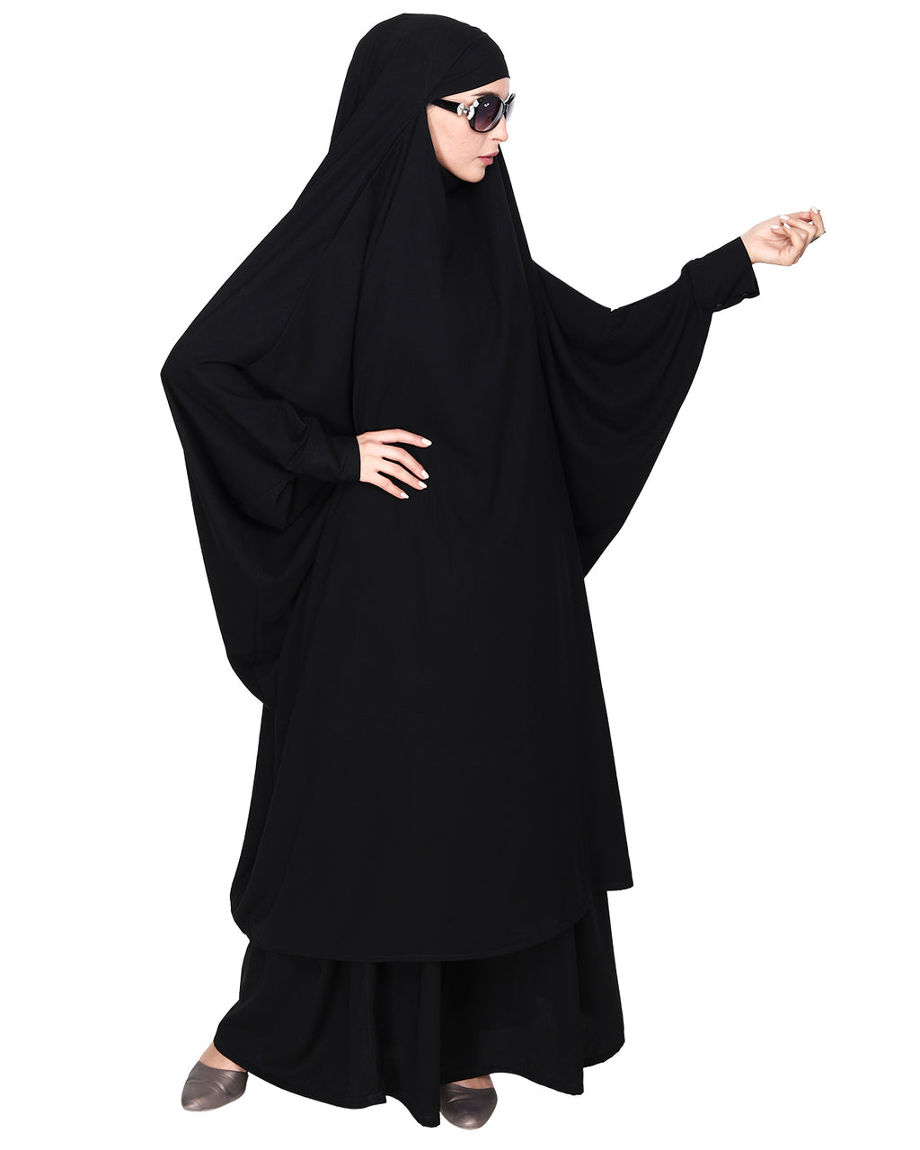 Gleaming Khimar and Skirt Jilbab Set Black