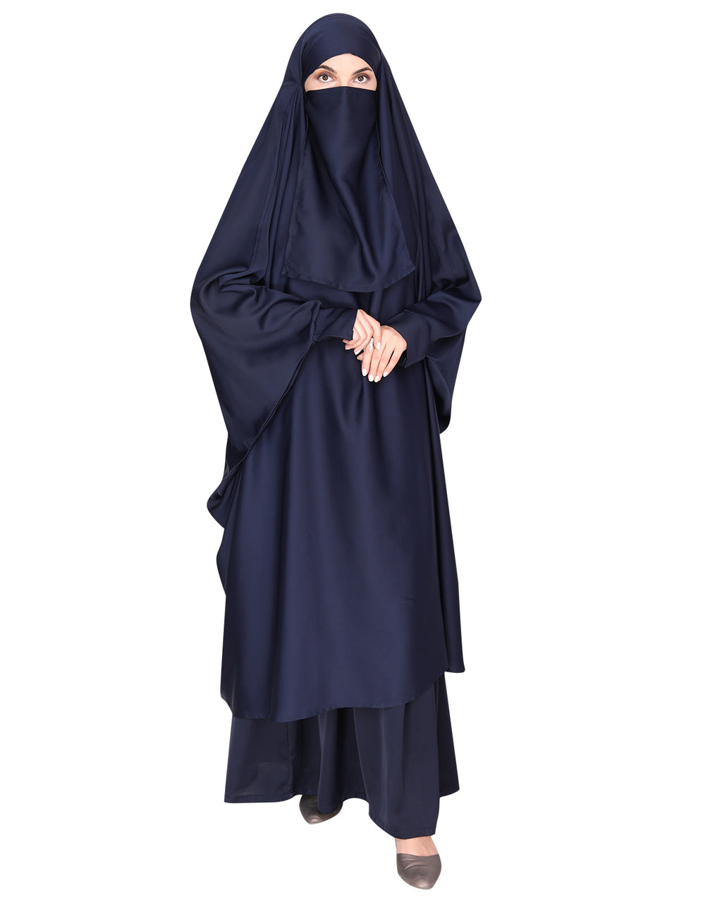 Gleaming Khimar and Skirt Jilbab Set Blue