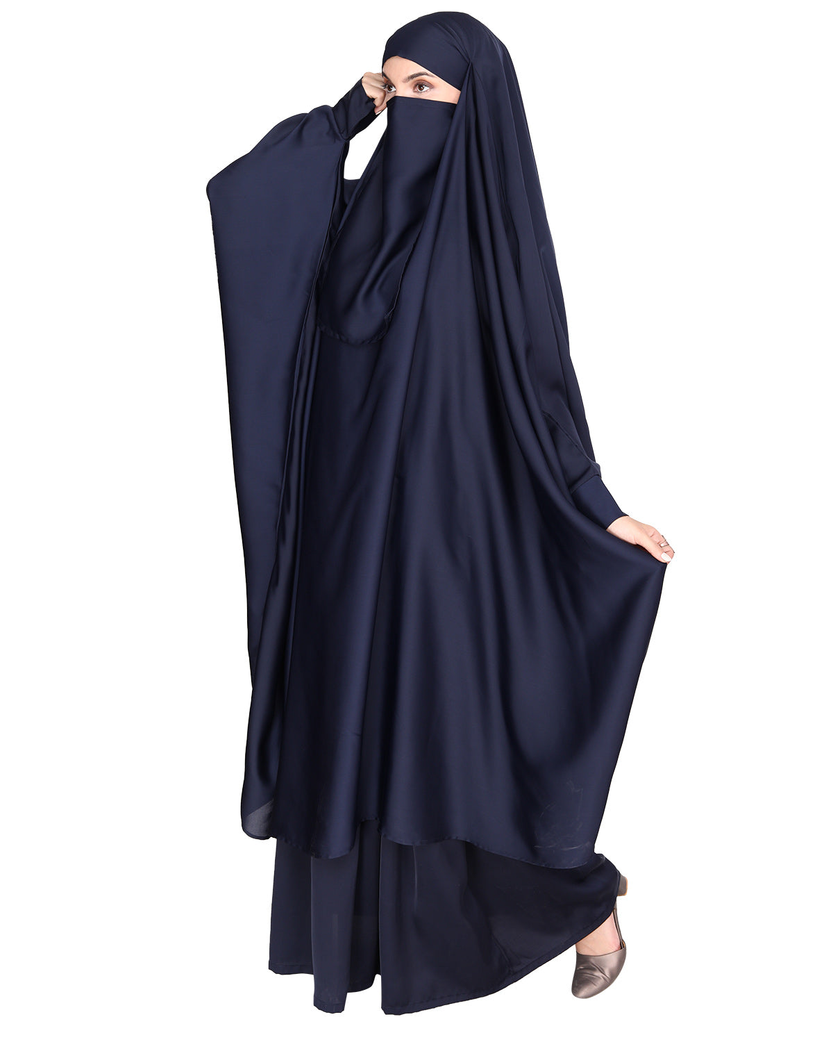 Gleaming Khimar and Skirt Jilbab Set Blue