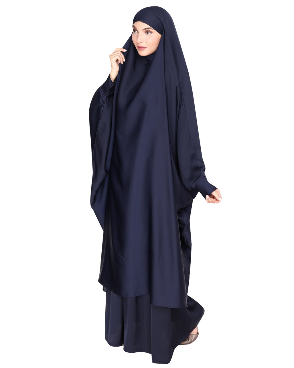 Gleaming Khimar and Skirt Jilbab Set Blue