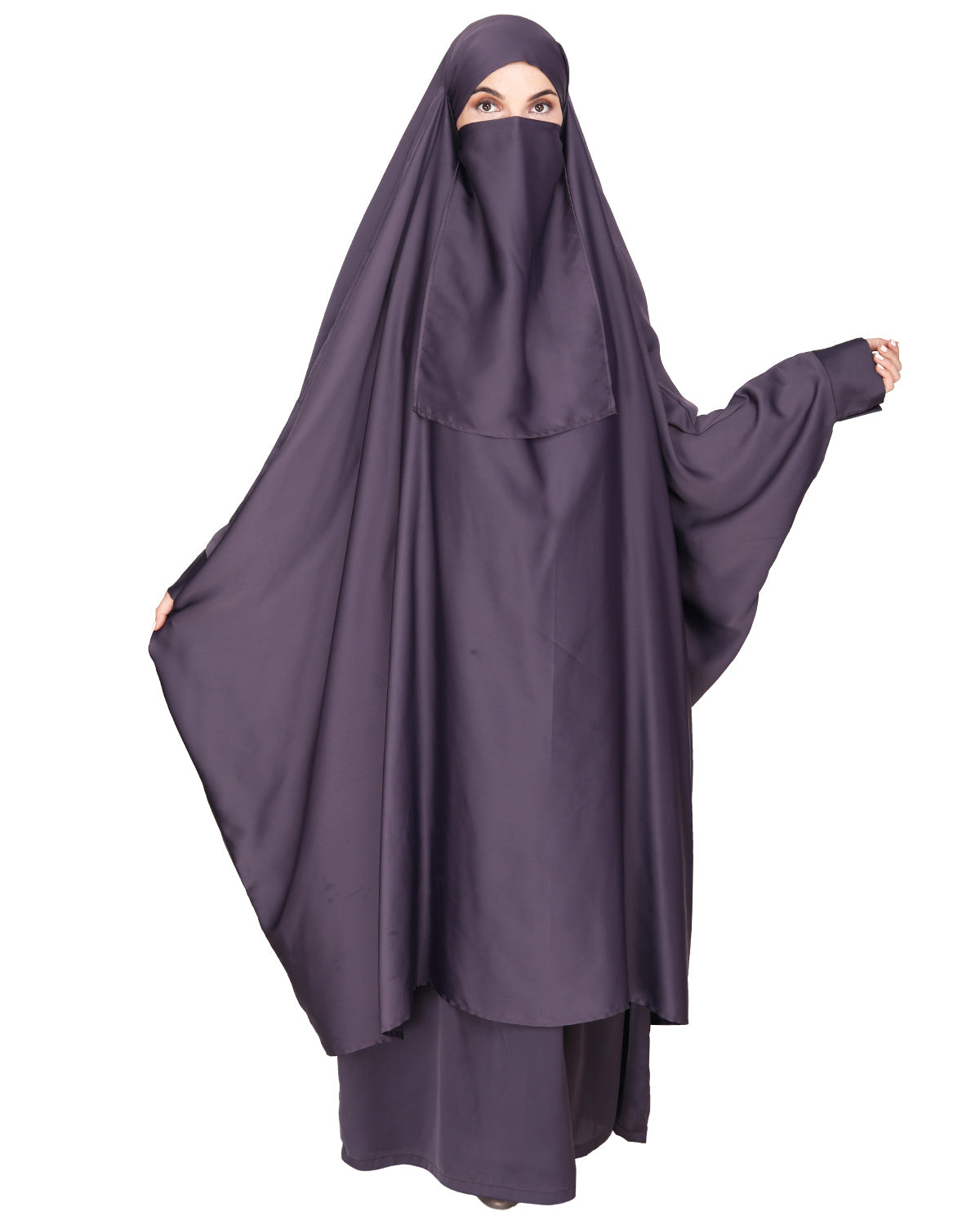 Gleaming Khimar and Skirt Jilbab Set Imperial Purple
