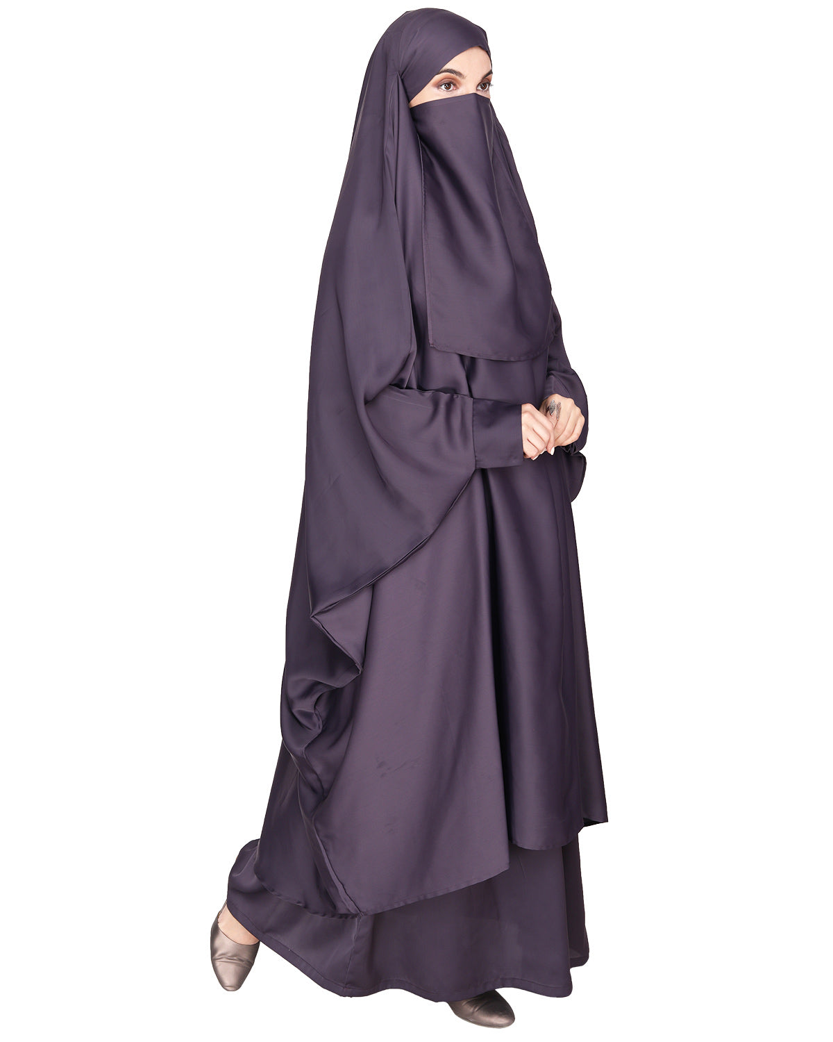 Gleaming Khimar and Skirt Jilbab Set Imperial Purple