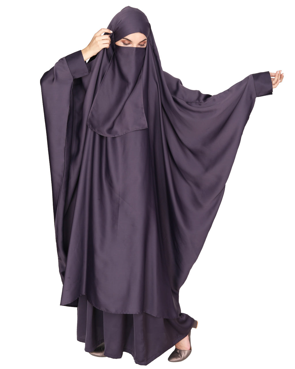 Gleaming Khimar and Skirt Jilbab Set Imperial Purple