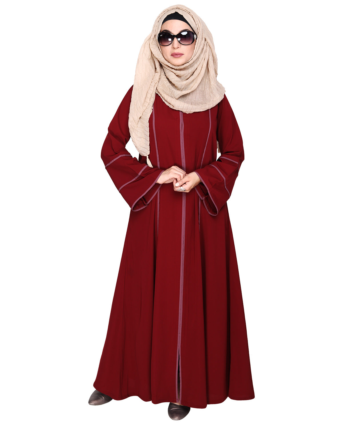 Snazzy Abaya with Sage Green Piping Design