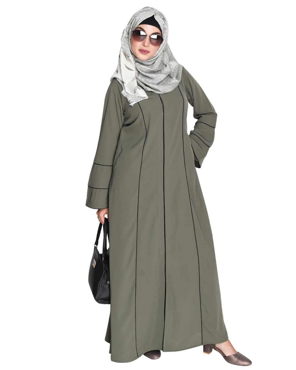 Snazzy Abaya with Sage Green Piping Design Maroon