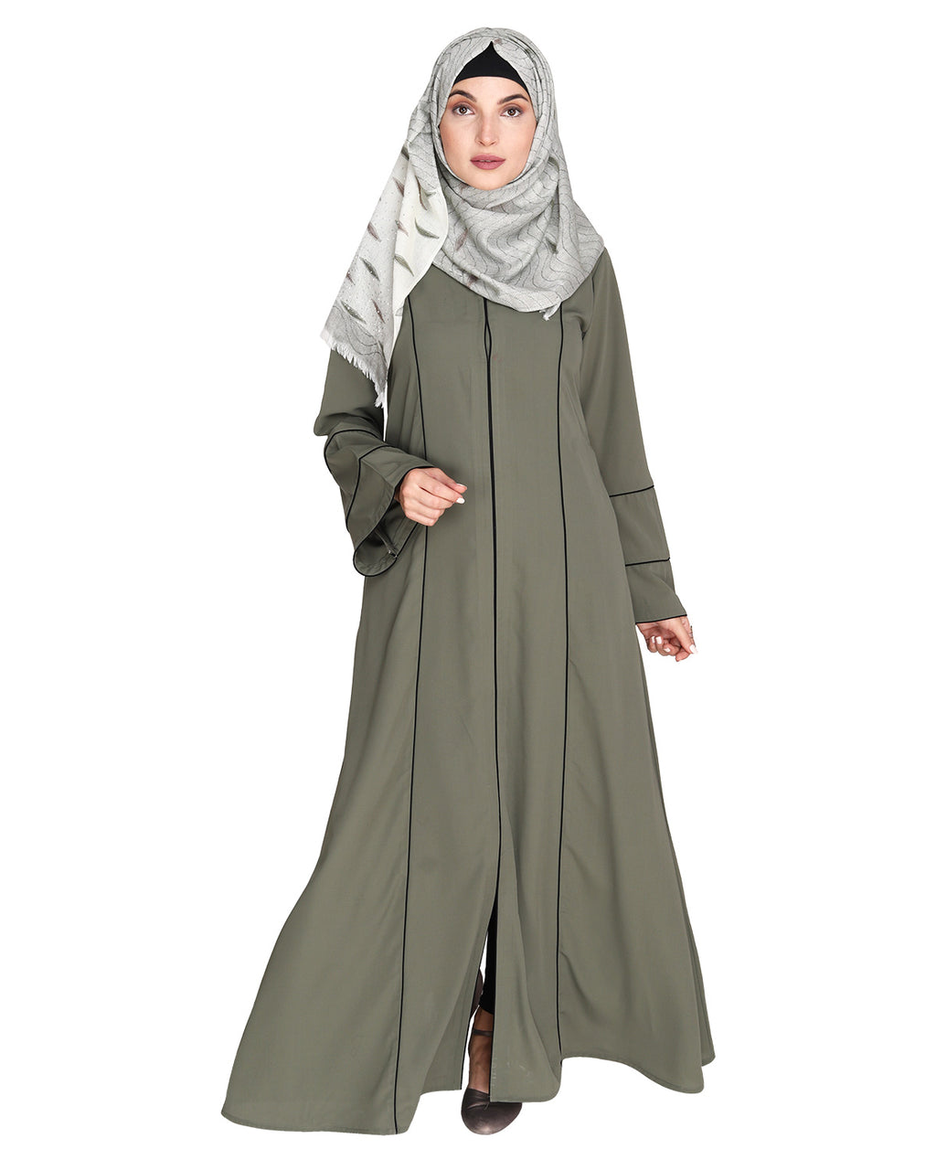Snazzy Abaya with Sage Green Piping Design Maroon
