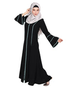 Snazzy Abaya with Sage Green Piping Design Black