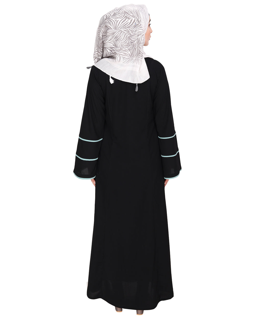 Snazzy Abaya with Sage Green Piping Design Black