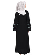 Snazzy Abaya with Sage Green Piping Design Black