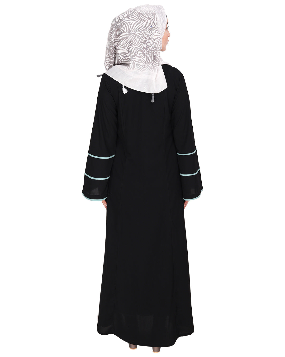 Snazzy Abaya with Sage Green Piping Design Black