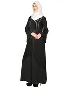 Double Layerd With Crystal Embellished Yoke Abaya Black