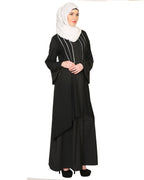 Double Layerd With Crystal Embellished Yoke Abaya Black