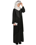 Double Layerd With Crystal Embellished Yoke Abaya Black