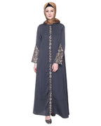 Opulent Hand Embroidered Luxury Abaya Dark Grey