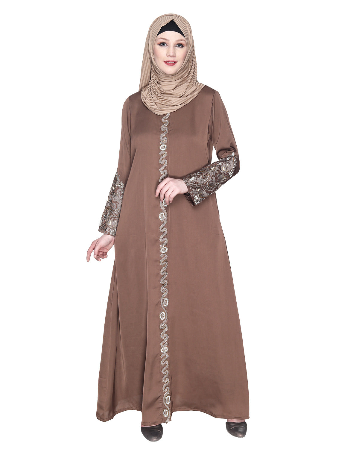 Opulent Hand Embroidered Luxury Abaya Oak Brown