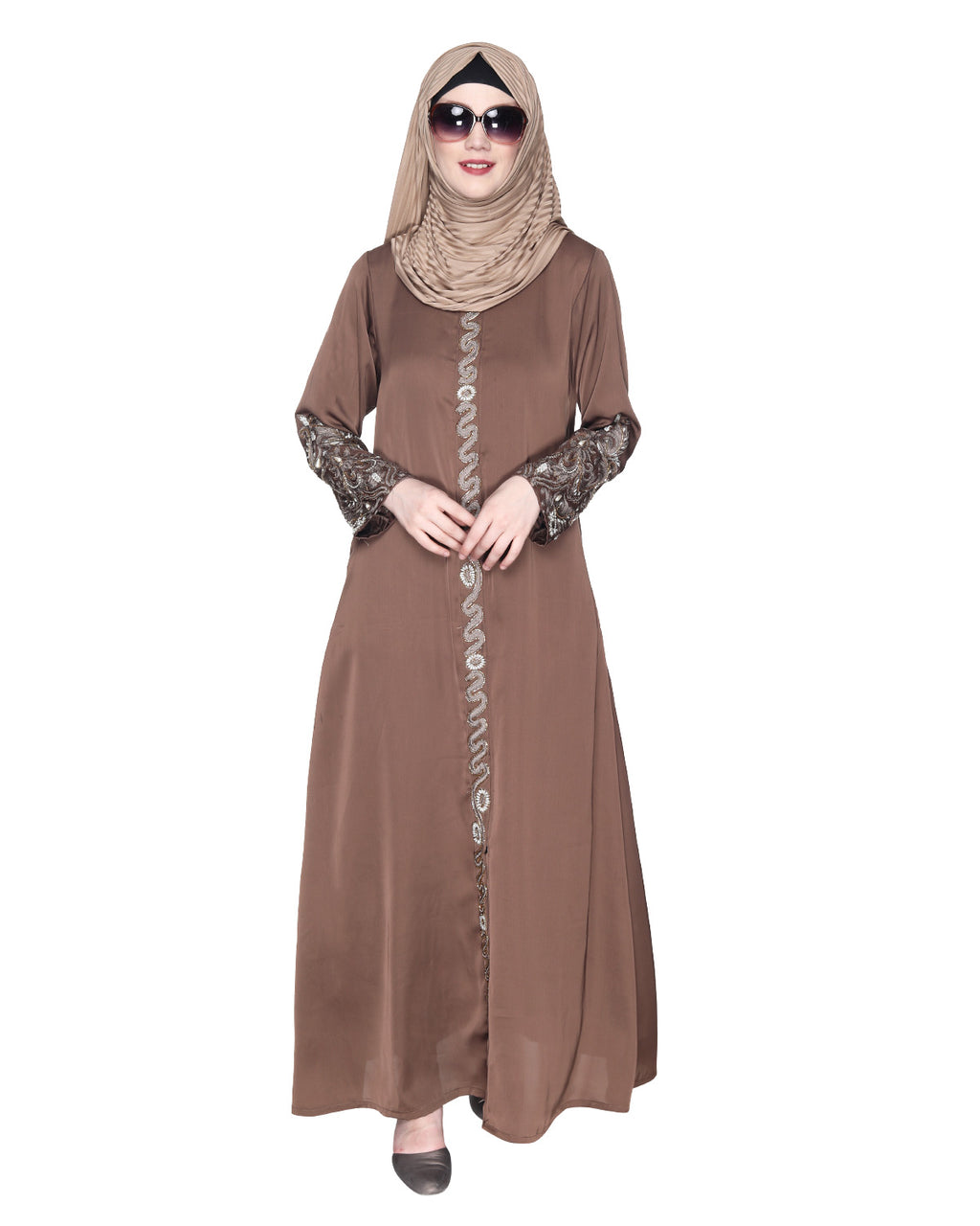 Opulent Hand Embroidered Luxury Abaya Oak Brown