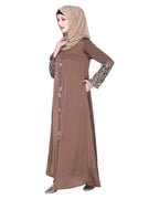 Opulent Hand Embroidered Luxury Abaya Oak Brown