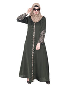 Opulent Hand Embroidered Luxury Abaya Olive