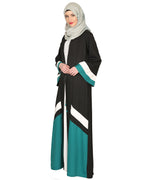 Black Green & White Open Abaya Black