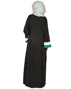 Black Green & White Open Abaya Black