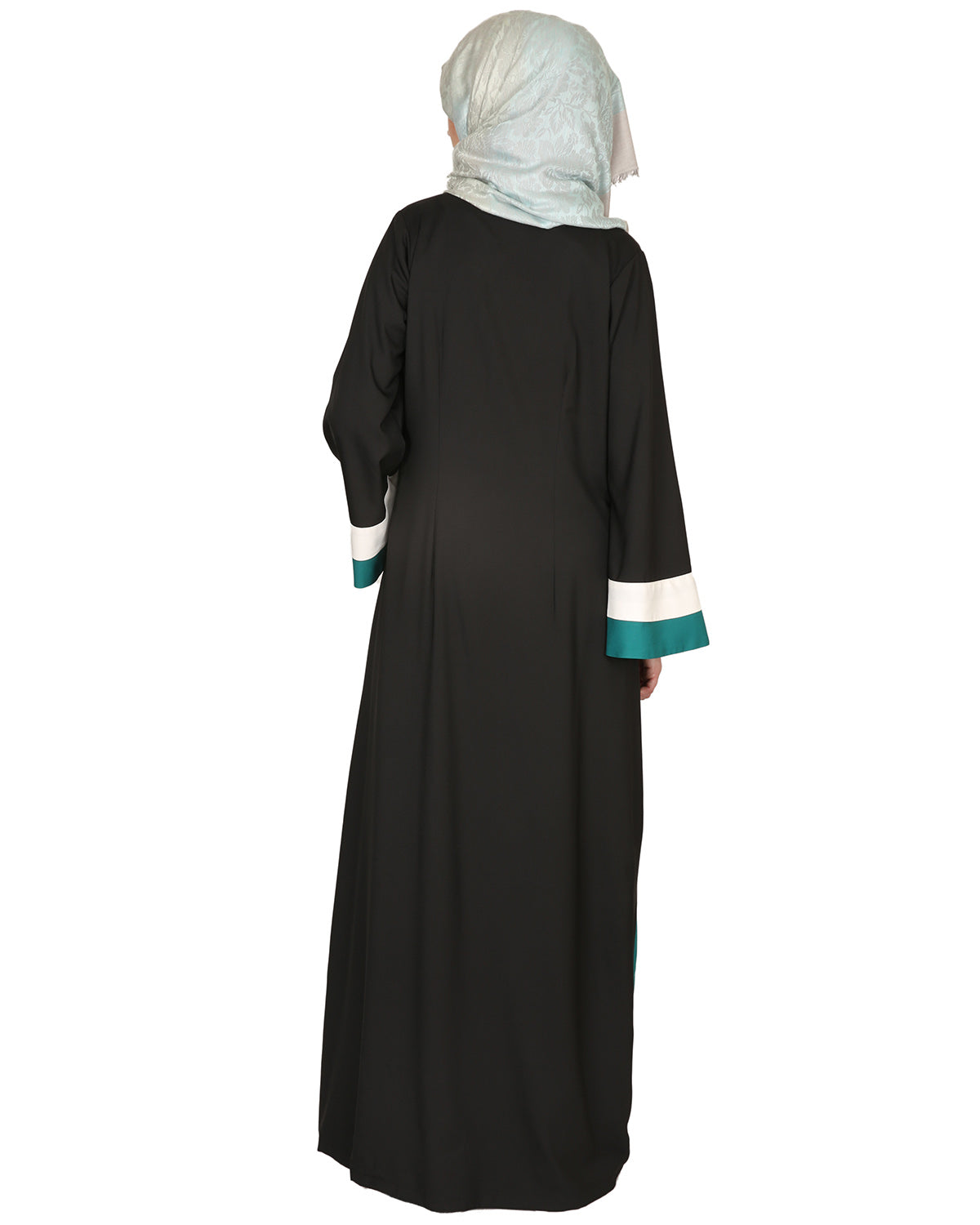 Black Green & White Open Abaya Black