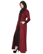 Maroon Regal Abaya With Gold Embroidery Maroon