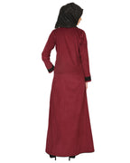 Maroon Regal Abaya With Gold Embroidery Maroon