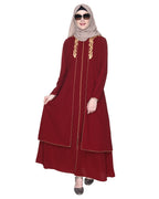 Maroon Regal Abaya With Gold Embroidery Maroon & Gold