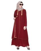 Maroon Regal Abaya With Gold Embroidery Maroon & Gold