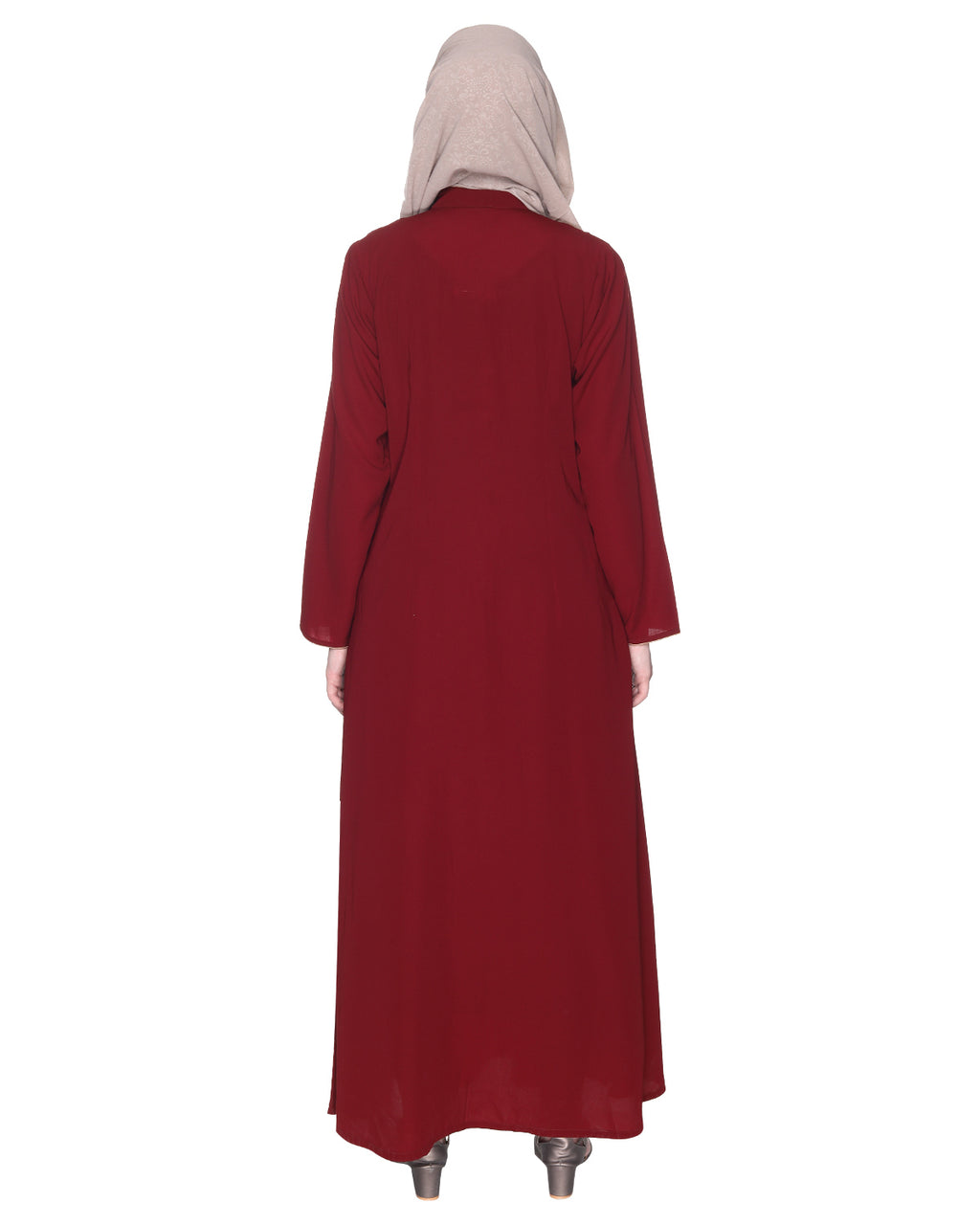Maroon Regal Abaya With Gold Embroidery Maroon & Gold