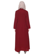 Maroon Regal Abaya With Gold Embroidery Maroon & Gold