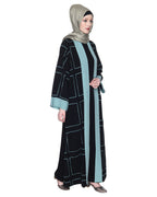 Designer Shrug Style Closed Abaya Black & Sea Green